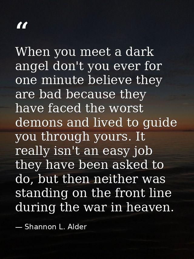 When you meet a dark angel don't you ever for one minute believe they are bad because they have faced the worst demons a — Shannon L. Alder