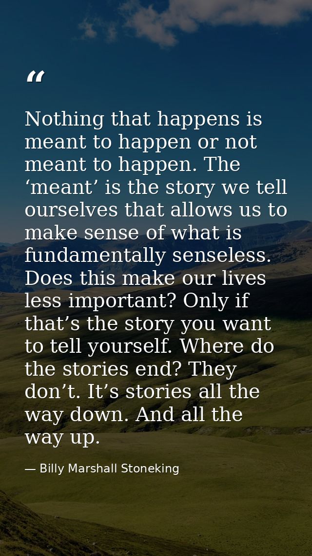 Nothing that happens is meant to happen or not meant to happen. The ‘meant’ is the story we tell ourselves that allows u — Billy Marshall Stoneking