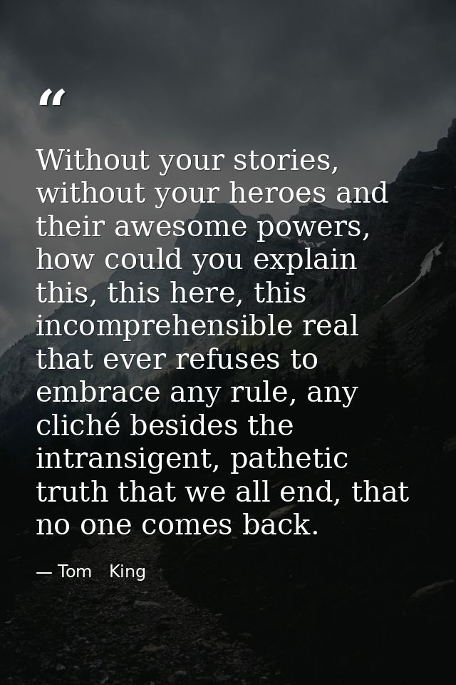 Without your stories, without your heroes and their awesome powers, how could you explain this, this here, this incompre — Tom   King