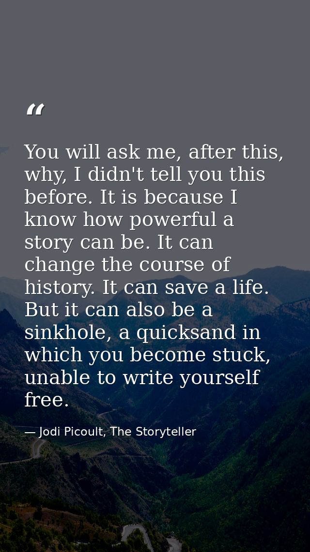 You will ask me, after this, why, I didn't tell you this before. It is because I know how powerful a story can be. It ca — Jodi Picoult, The Storyteller