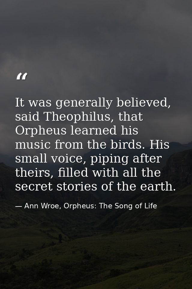 It was generally believed, said Theophilus, that Orpheus learned his music from the birds. His small voice, piping after — Ann Wroe, Orpheus: The Song of Life
