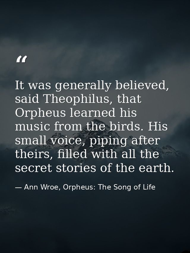 It was generally believed, said Theophilus, that Orpheus learned his music from the birds. His small voice, piping after — Ann Wroe, Orpheus: The Song of Life
