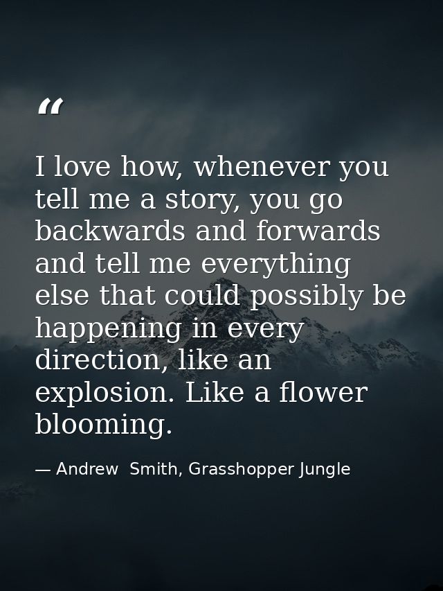 I love how, whenever you tell me a story, you go backwards and forwards and tell me everything else that could possibly  — Andrew  Smith, Grasshopper Jungle