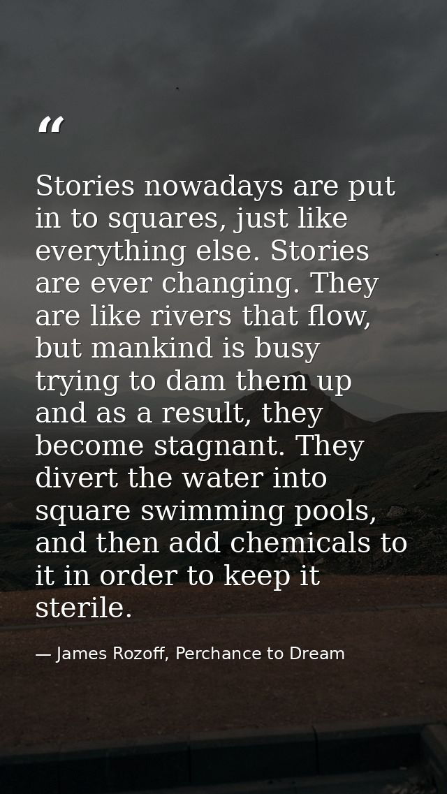 Stories nowadays are put in to squares, just like everything else. Stories are ever changing. They are like rivers that  — James Rozoff, Perchance to Dream