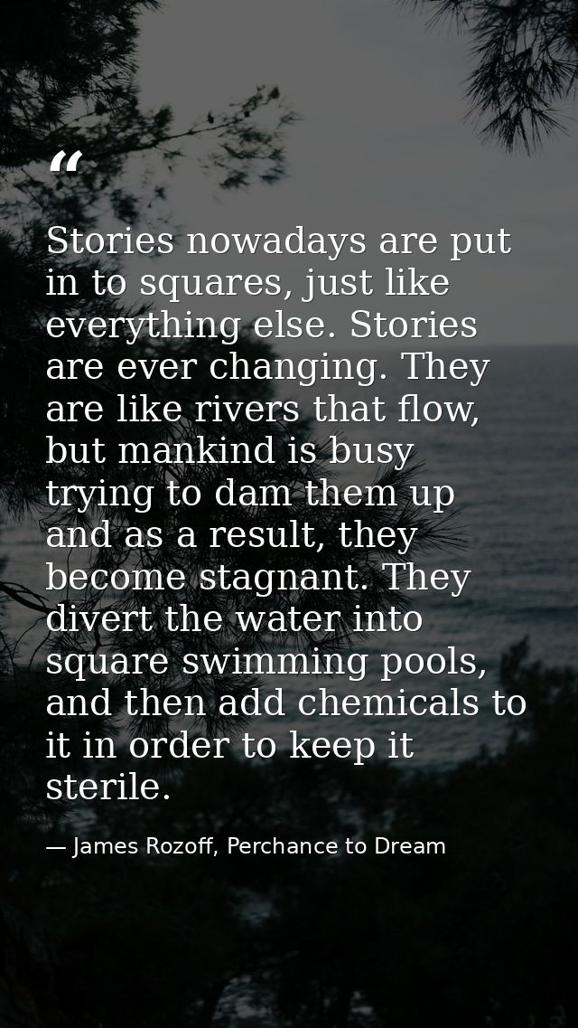 Stories nowadays are put in to squares, just like everything else. Stories are ever changing. They are like rivers that  — James Rozoff, Perchance to Dream