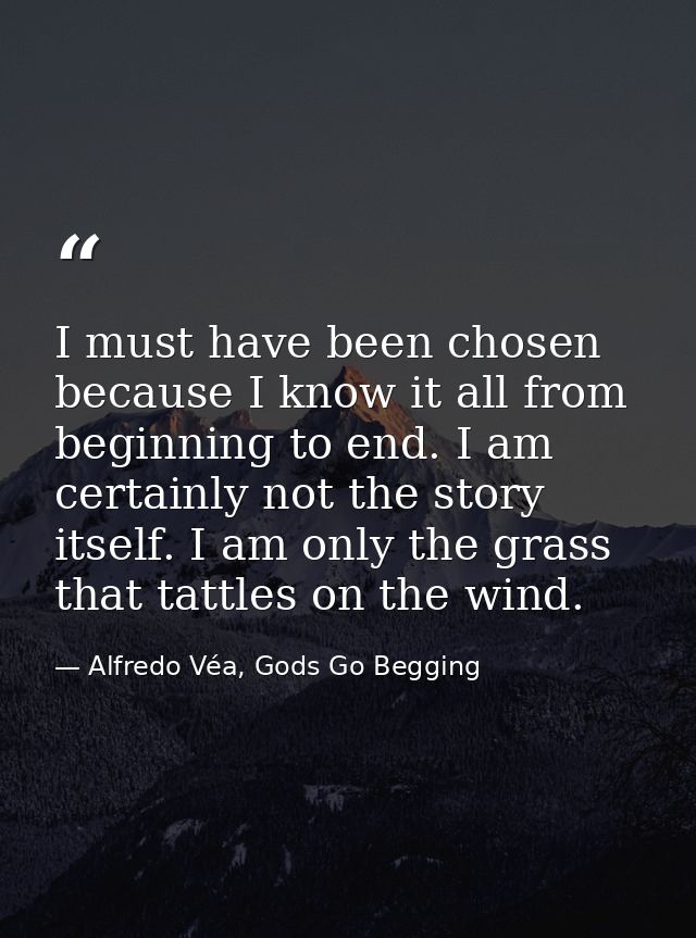 I must have been chosen because I know it all from beginning to end. I am certainly not the story itself. I am only the  — Alfredo Véa, Gods Go Begging