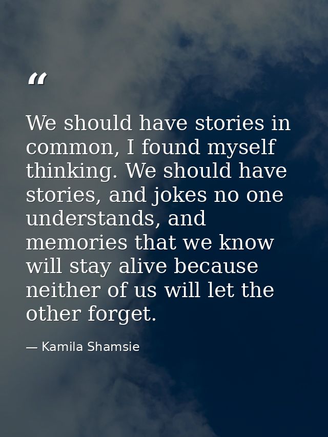 We should have stories in common, I found myself thinking. We should have stories, and jokes no one understands, and mem — Kamila Shamsie