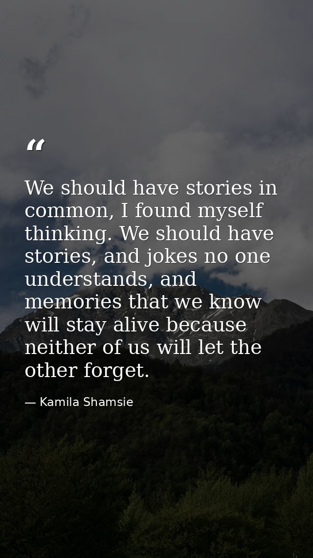 We should have stories in common, I found myself thinking. We should have stories, and jokes no one understands, and mem — Kamila Shamsie