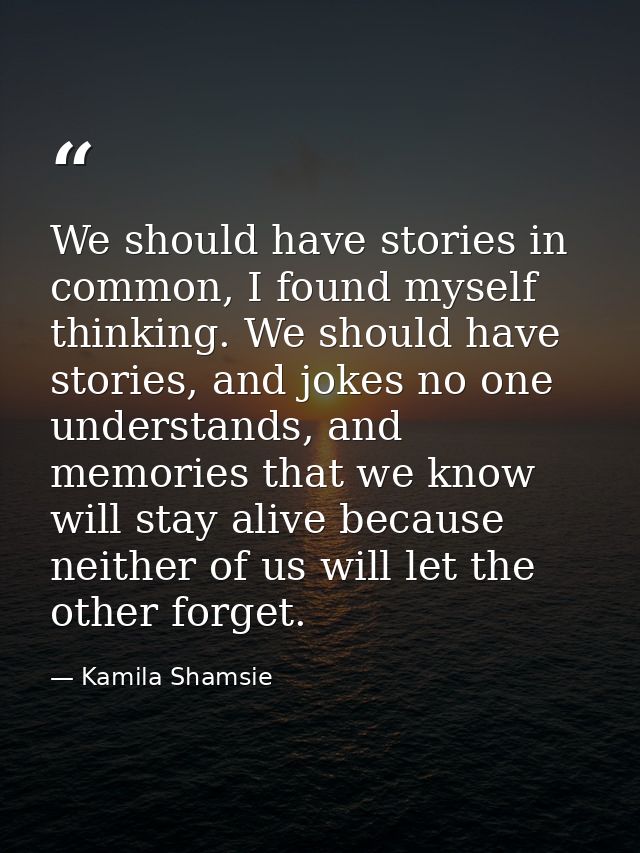 We should have stories in common, I found myself thinking. We should have stories, and jokes no one understands, and mem — Kamila Shamsie