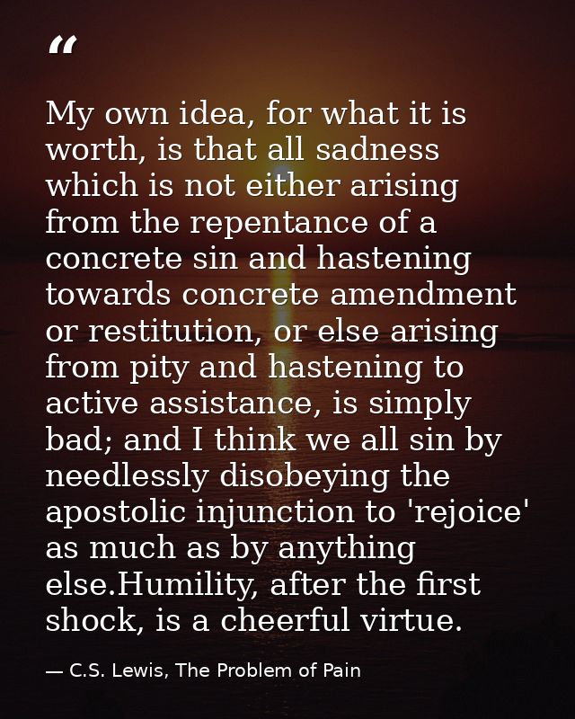 My own idea, for what it is worth, is that all sadness which is not either arising from the repentance of a concrete sin — C.S. Lewis, The Problem of Pain