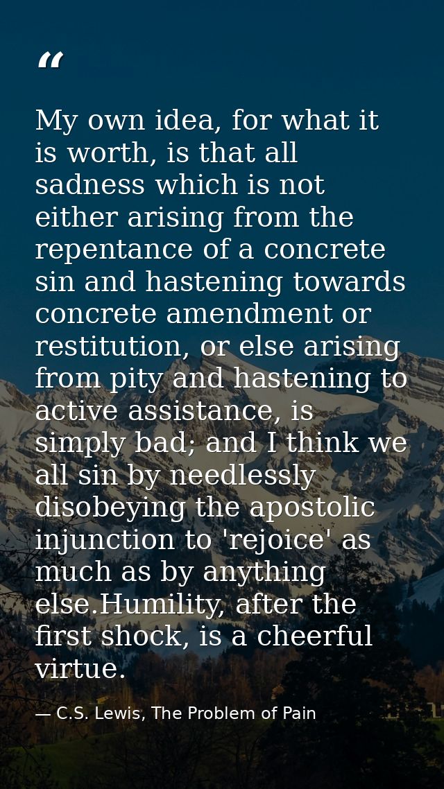 My own idea, for what it is worth, is that all sadness which is not either arising from the repentance of a concrete sin — C.S. Lewis, The Problem of Pain