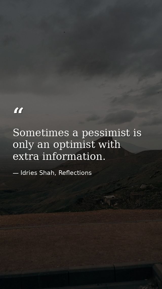 Sometimes a pessimist is only an optimist with extra information. — Idries Shah, Reflections