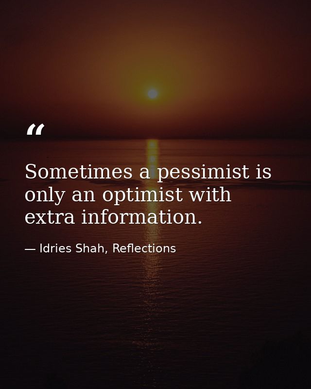 Sometimes a pessimist is only an optimist with extra information. — Idries Shah, Reflections