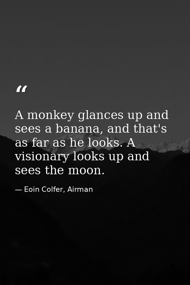 A monkey glances up and sees a banana, and that's as far as he looks. A visionary looks up and sees the moon. — Eoin Colfer, Airman