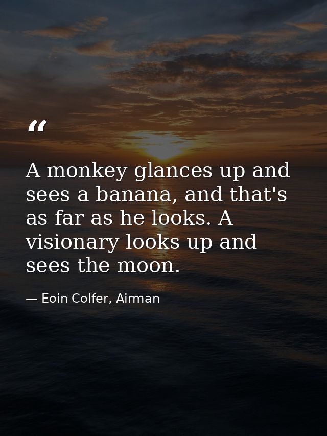 A monkey glances up and sees a banana, and that's as far as he looks. A visionary looks up and sees the moon. — Eoin Colfer, Airman