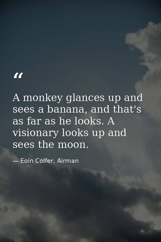 A monkey glances up and sees a banana, and that's as far as he looks. A visionary looks up and sees the moon. — Eoin Colfer, Airman