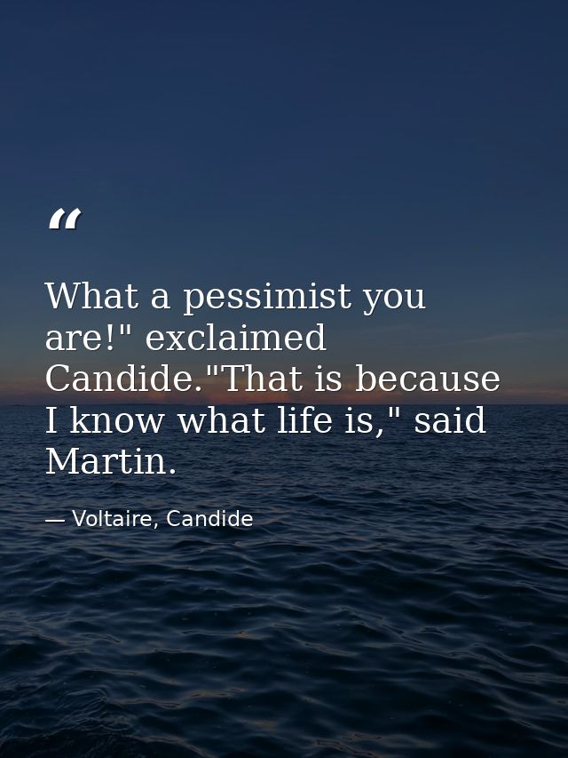 What a pessimist you are!" exclaimed Candide."That is because I know what life is," said Martin. — Voltaire, Candide