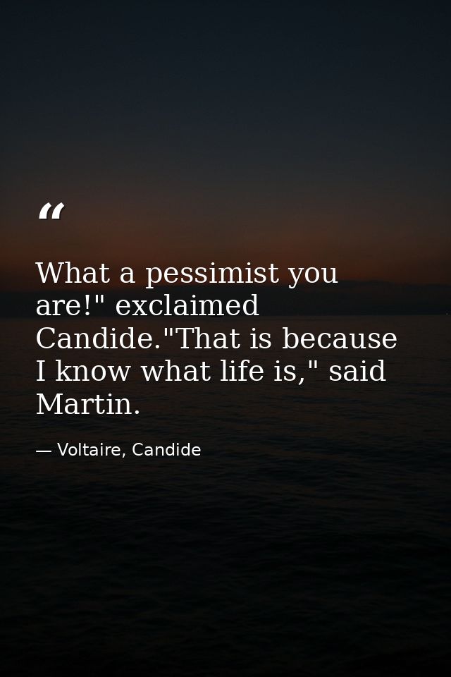 What a pessimist you are!" exclaimed Candide."That is because I know what life is," said Martin. — Voltaire, Candide