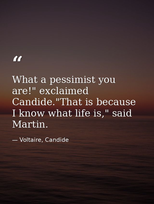 What a pessimist you are!" exclaimed Candide."That is because I know what life is," said Martin. — Voltaire, Candide