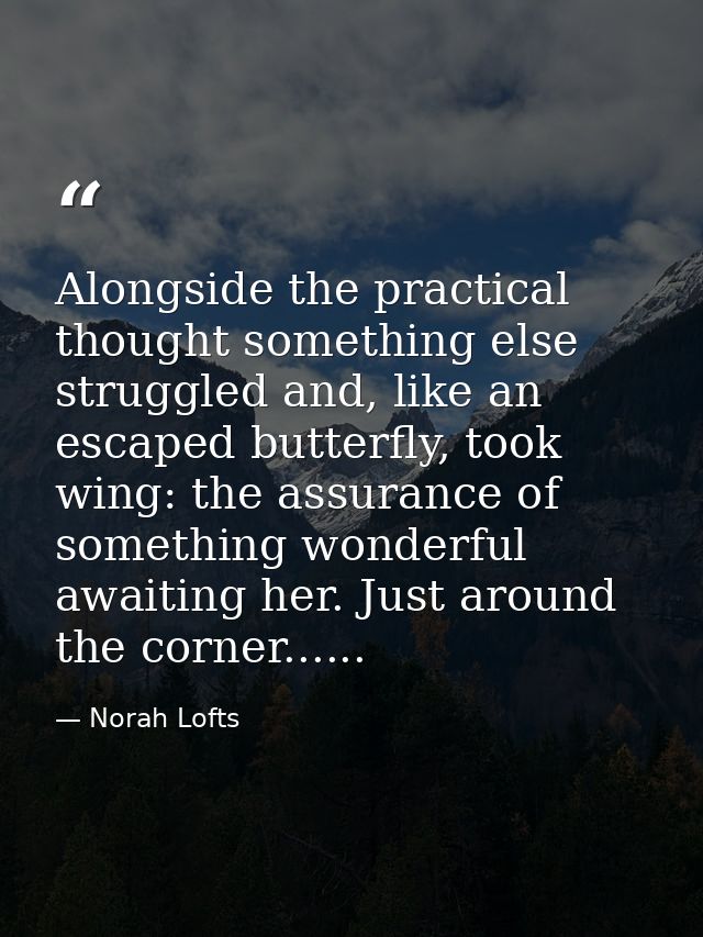 Alongside the practical thought something else struggled and, like an escaped butterfly, took wing: the assurance of som — Norah Lofts