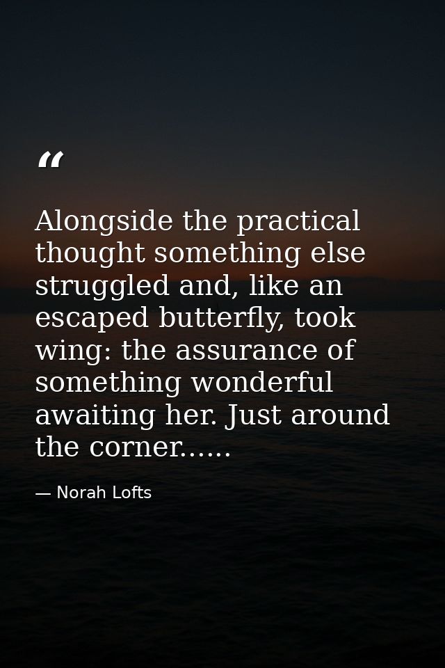 Alongside the practical thought something else struggled and, like an escaped butterfly, took wing: the assurance of som — Norah Lofts
