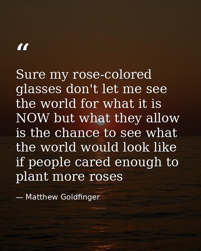 Sure my rose-colored glasses don't let me see the world for what it is NOW but what they allow is the chance to see what — Matthew Goldfinger