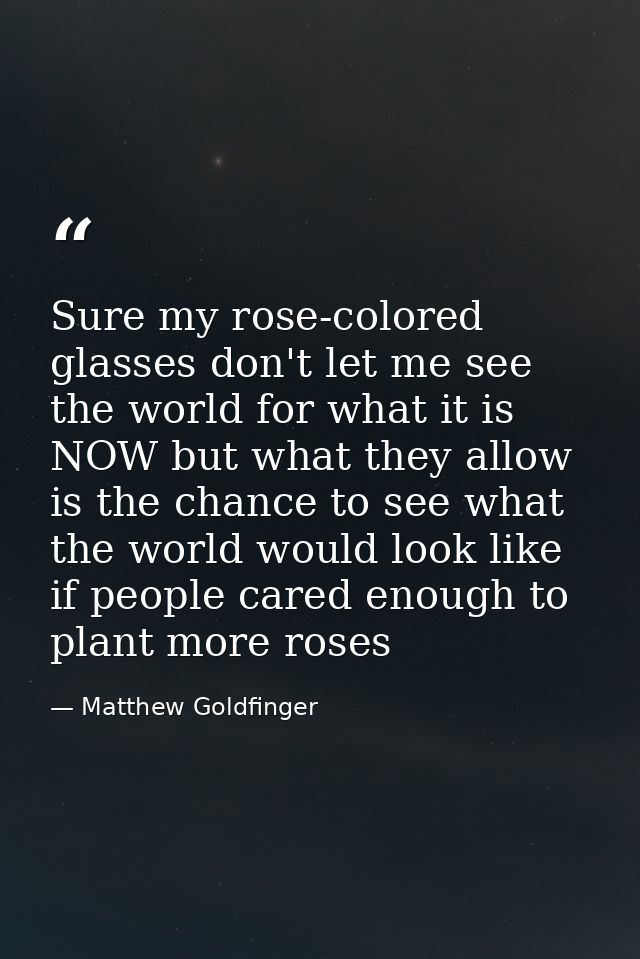 Sure my rose-colored glasses don't let me see the world for what it is NOW but what they allow is the chance to see what — Matthew Goldfinger