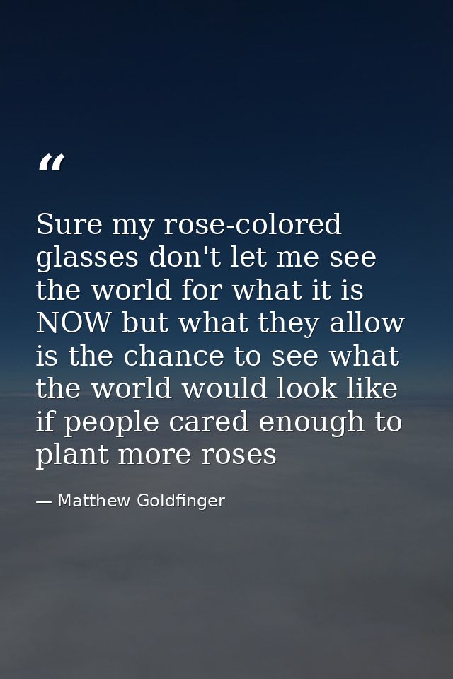 Sure my rose-colored glasses don't let me see the world for what it is NOW but what they allow is the chance to see what — Matthew Goldfinger