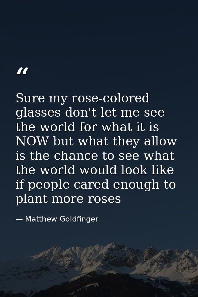 Sure my rose-colored glasses don't let me see the world for what it is NOW but what they allow is the chance to see what — Matthew Goldfinger