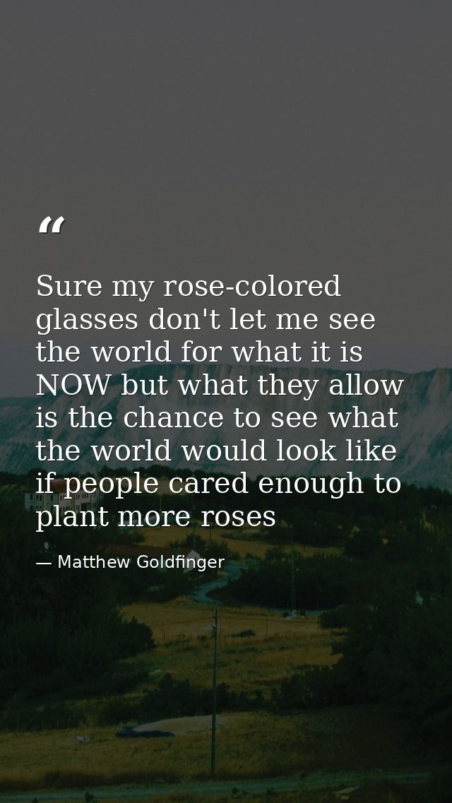 Sure my rose-colored glasses don't let me see the world for what it is NOW but what they allow is the chance to see what — Matthew Goldfinger