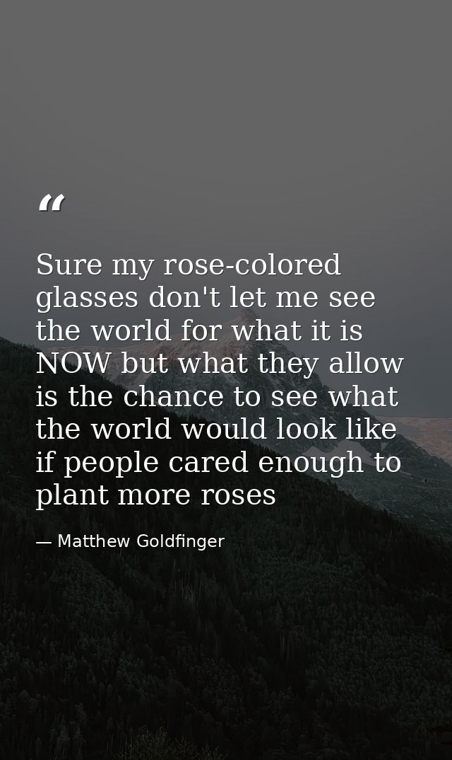 Sure my rose-colored glasses don't let me see the world for what it is NOW but what they allow is the chance to see what — Matthew Goldfinger