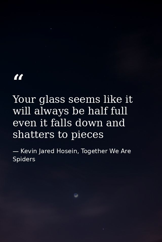 Your glass seems like it will always be half full even it falls down and shatters to pieces — Kevin Jared Hosein, Together We Are Spiders