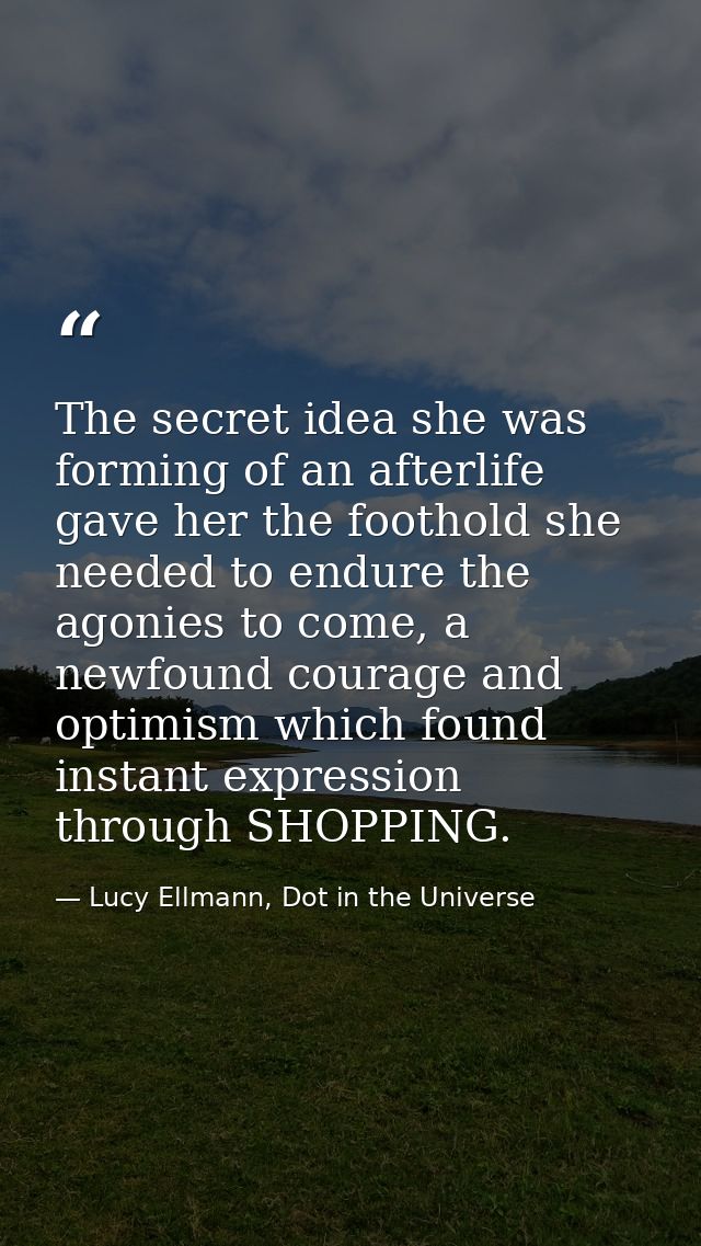 The secret idea she was forming of an afterlife gave her the foothold she needed to endure the agonies to come, a newfou — Lucy Ellmann, Dot in the Universe