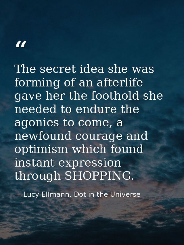 The secret idea she was forming of an afterlife gave her the foothold she needed to endure the agonies to come, a newfou — Lucy Ellmann, Dot in the Universe