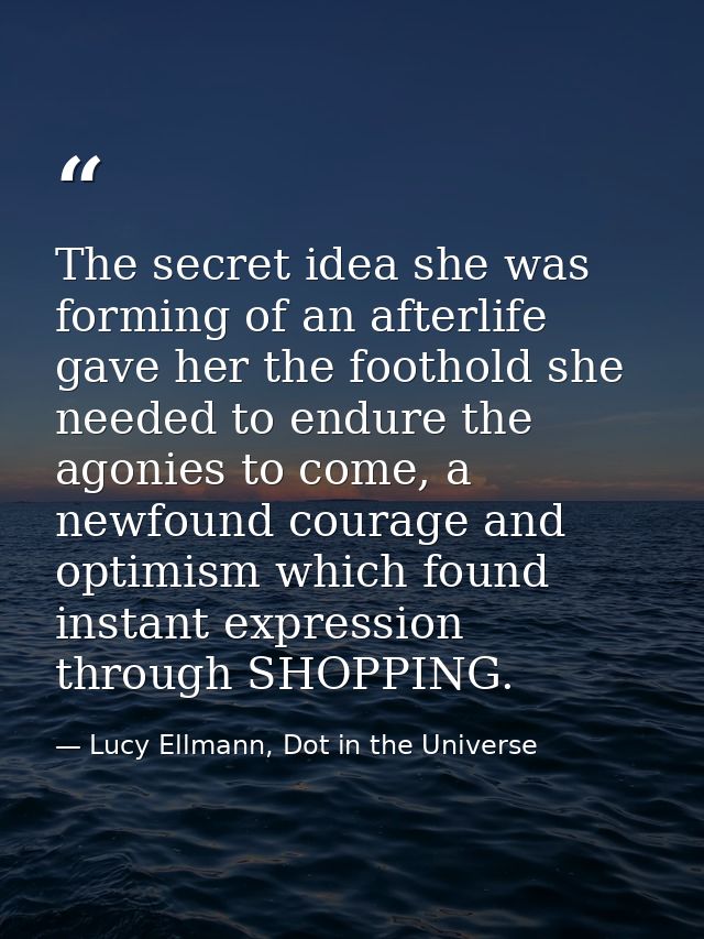 The secret idea she was forming of an afterlife gave her the foothold she needed to endure the agonies to come, a newfou — Lucy Ellmann, Dot in the Universe