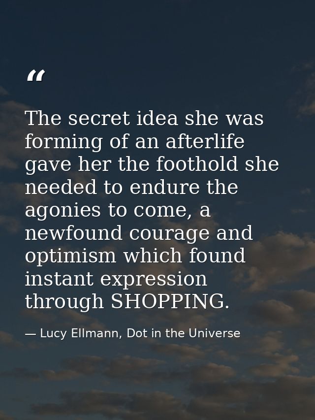 The secret idea she was forming of an afterlife gave her the foothold she needed to endure the agonies to come, a newfou — Lucy Ellmann, Dot in the Universe