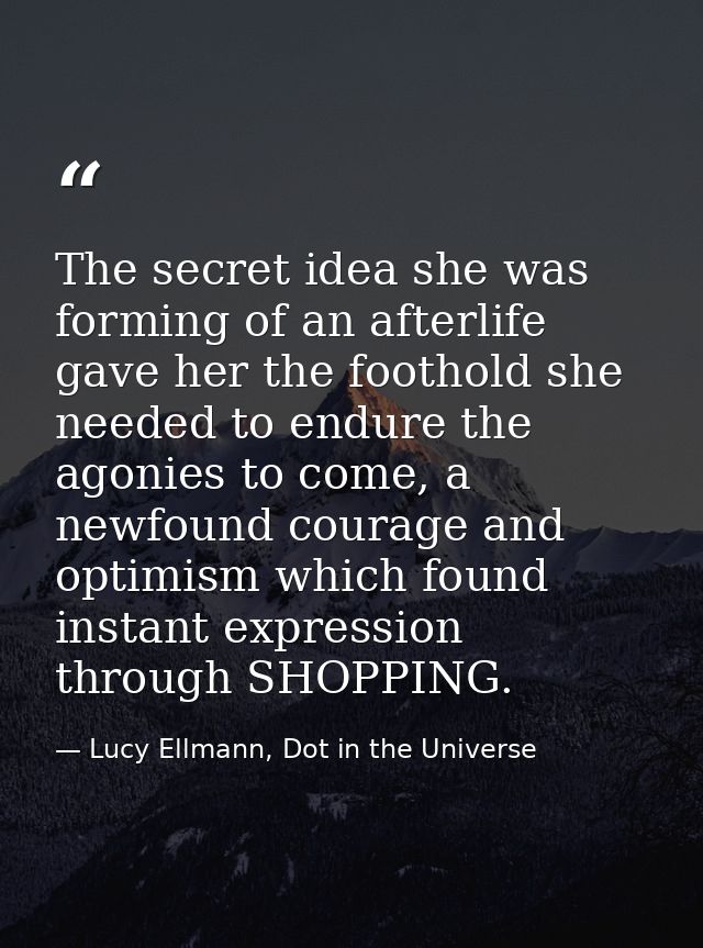 The secret idea she was forming of an afterlife gave her the foothold she needed to endure the agonies to come, a newfou — Lucy Ellmann, Dot in the Universe
