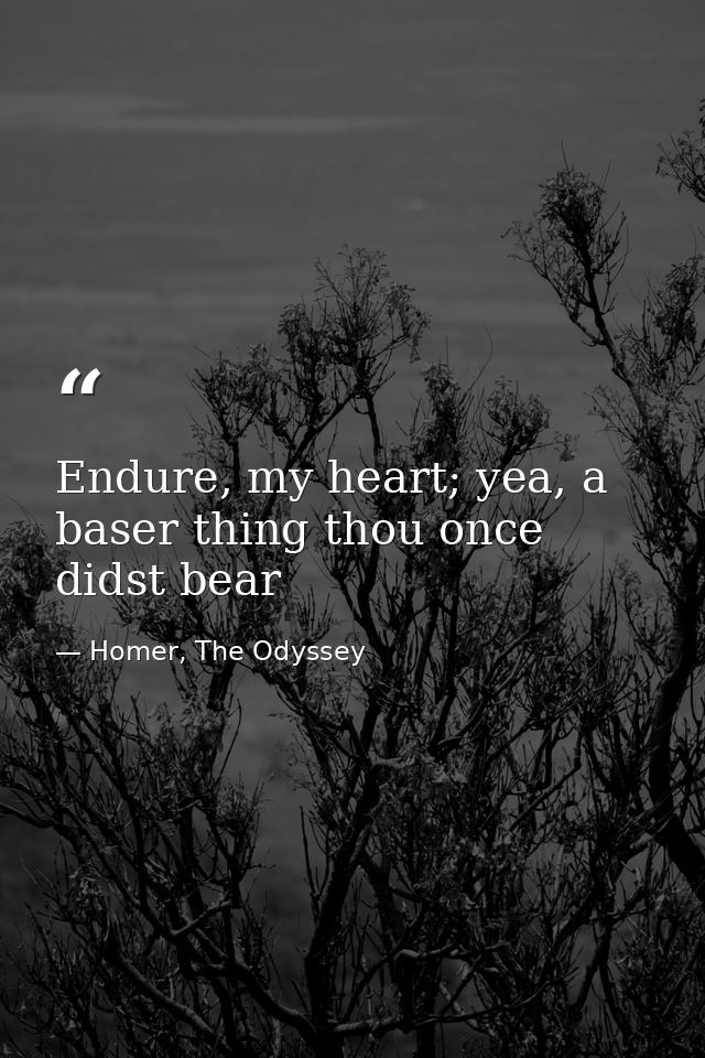 Endure, my heart; yea, a baser thing thou once didst bear — Homer, The Odyssey