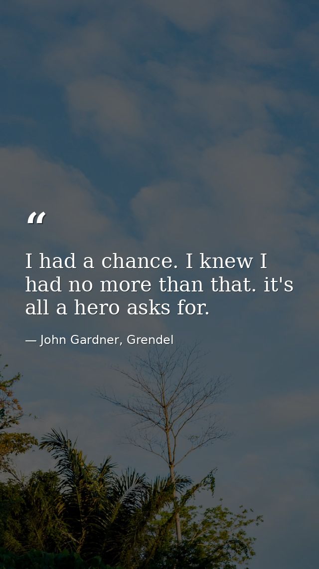 I had a chance. I knew I had no more than that. it's all a hero asks for. — John Gardner, Grendel
