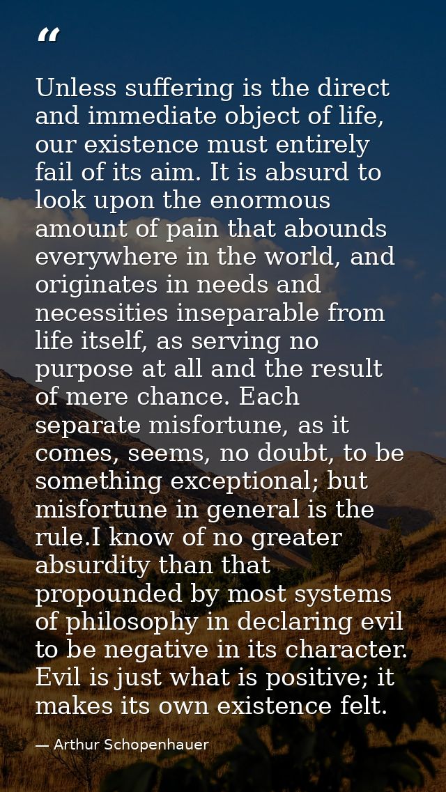 Unless suffering is the direct and immediate object of life, our existence must entirely fail of its aim. It is absurd t — Arthur Schopenhauer