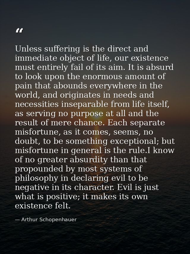Unless suffering is the direct and immediate object of life, our existence must entirely fail of its aim. It is absurd t — Arthur Schopenhauer
