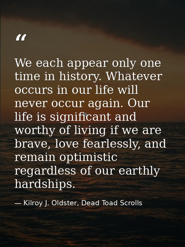 We each appear only one time in history. Whatever occurs in our life will never occur again. Our life is significant and — Kilroy J. Oldster, Dead Toad Scrolls
