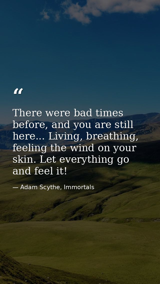 There were bad times before, and you are still here... Living, breathing, feeling the wind on your skin. Let everything  — Adam Scythe, Immortals