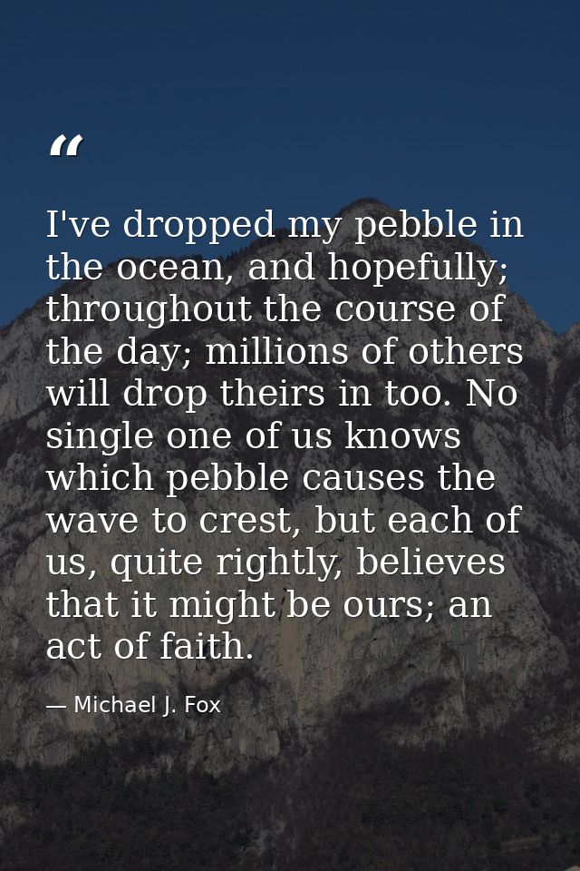 I've dropped my pebble in the ocean, and hopefully; throughout the course of the day; millions of others will drop their — Michael J. Fox