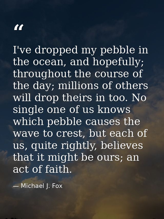 I've dropped my pebble in the ocean, and hopefully; throughout the course of the day; millions of others will drop their — Michael J. Fox