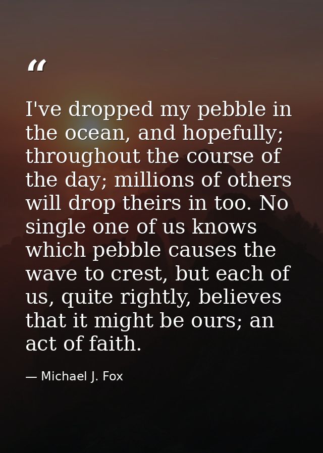 I've dropped my pebble in the ocean, and hopefully; throughout the course of the day; millions of others will drop their — Michael J. Fox
