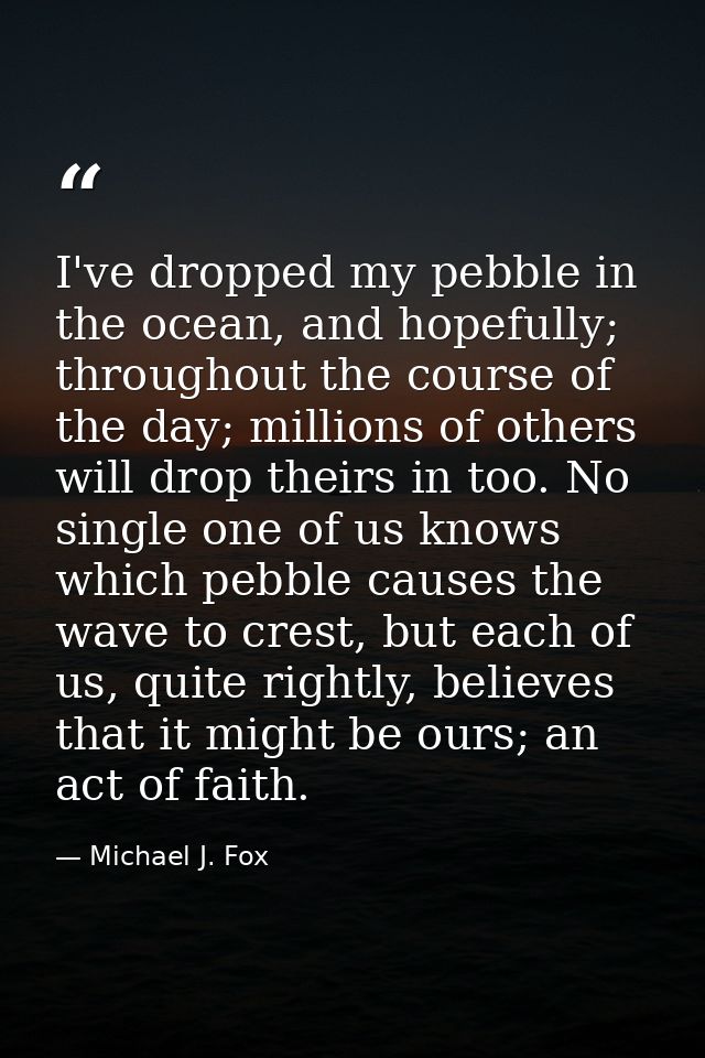 I've dropped my pebble in the ocean, and hopefully; throughout the course of the day; millions of others will drop their — Michael J. Fox
