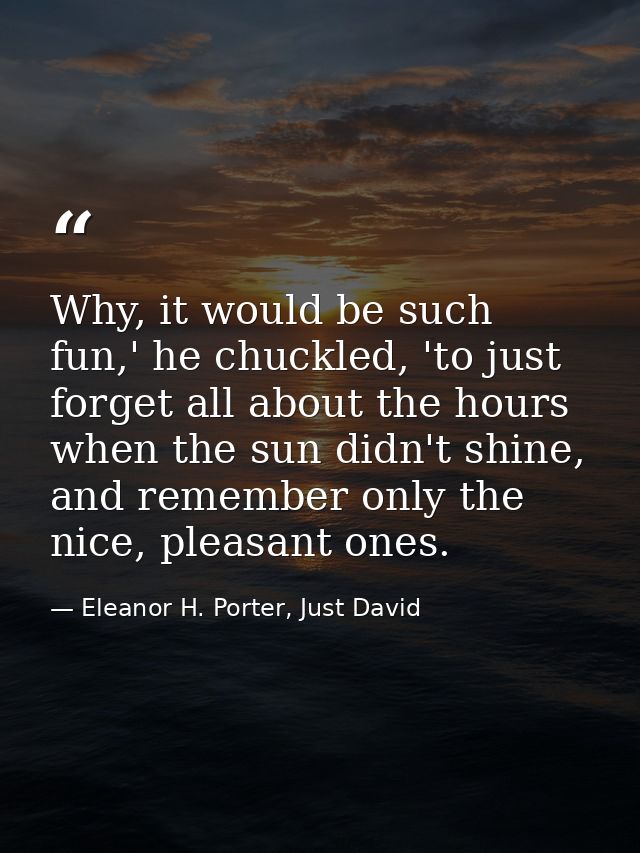 Why, it would be such fun,' he chuckled, 'to just forget all about the hours when the sun didn't shine, and remember onl — Eleanor H. Porter, Just David