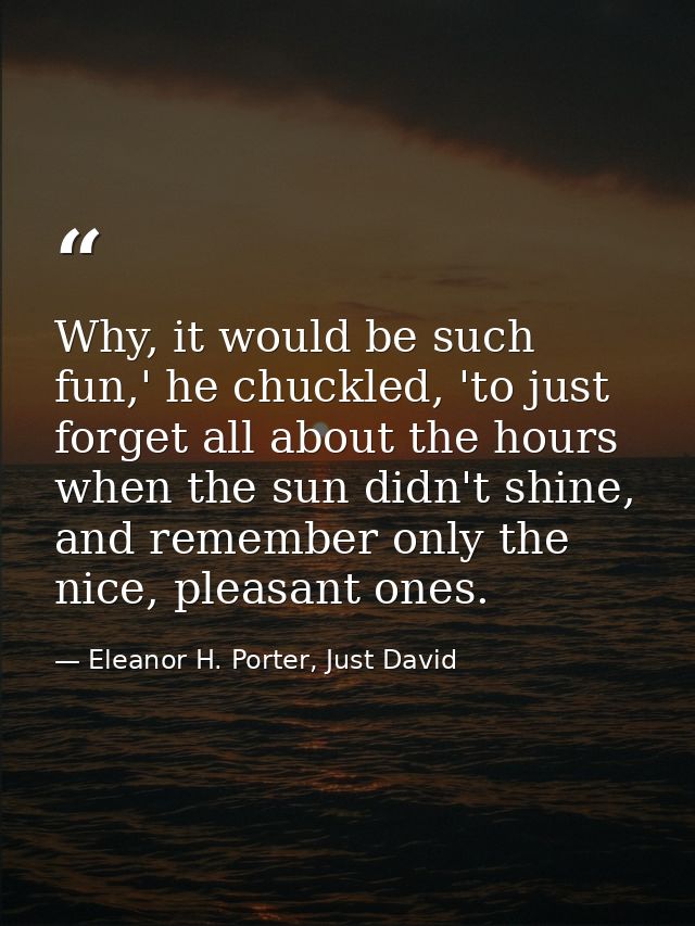 Why, it would be such fun,' he chuckled, 'to just forget all about the hours when the sun didn't shine, and remember onl — Eleanor H. Porter, Just David