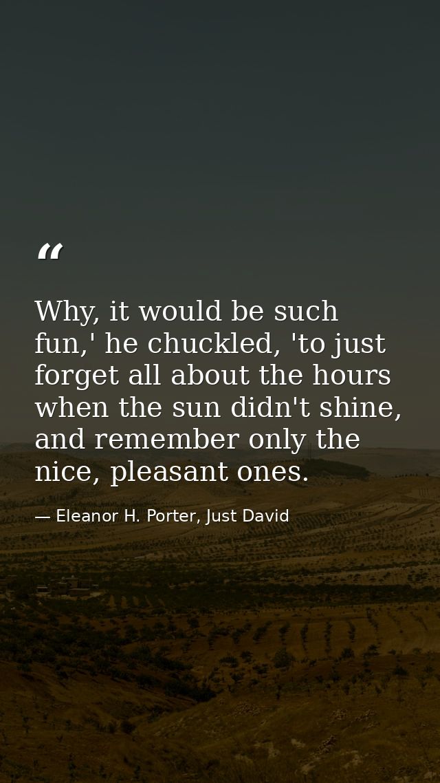 Why, it would be such fun,' he chuckled, 'to just forget all about the hours when the sun didn't shine, and remember onl — Eleanor H. Porter, Just David